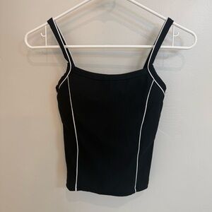 Wilo Women's Black sports bra tank top with Contrast White Piping